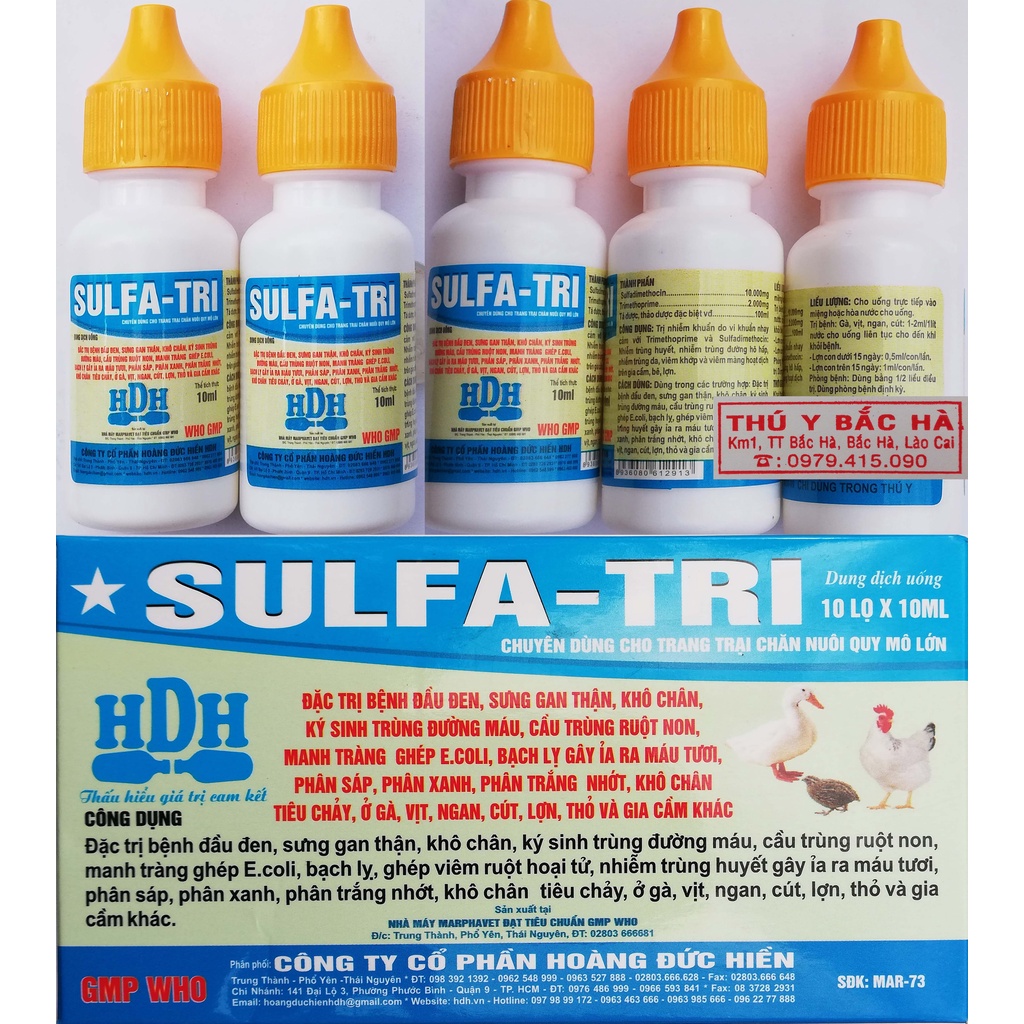 1 hộp 10 lọ SULFA-TRI 10 ml Dùng cho gia cầm, lợn con, gà chọi, gà đá, chim cảnh; Cóng nước