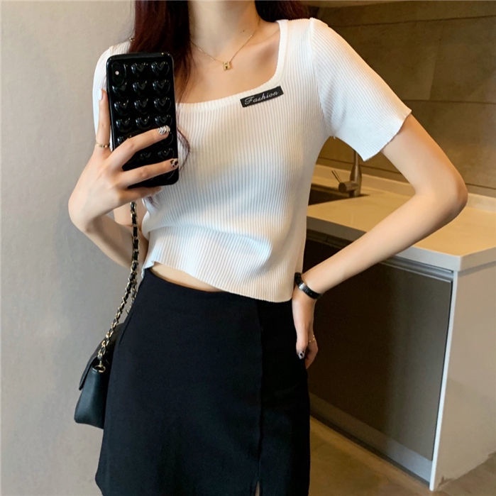 Áo BH Dệt Kim Cổ Vuông Dáng Ngắn Thời Trang Cho Nữ