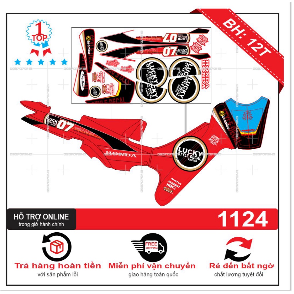 ( Quí khách vui lòng mang ra tiệm cho thợ dán ) Tem wave nhỏ đời đầu Lucky đỏ