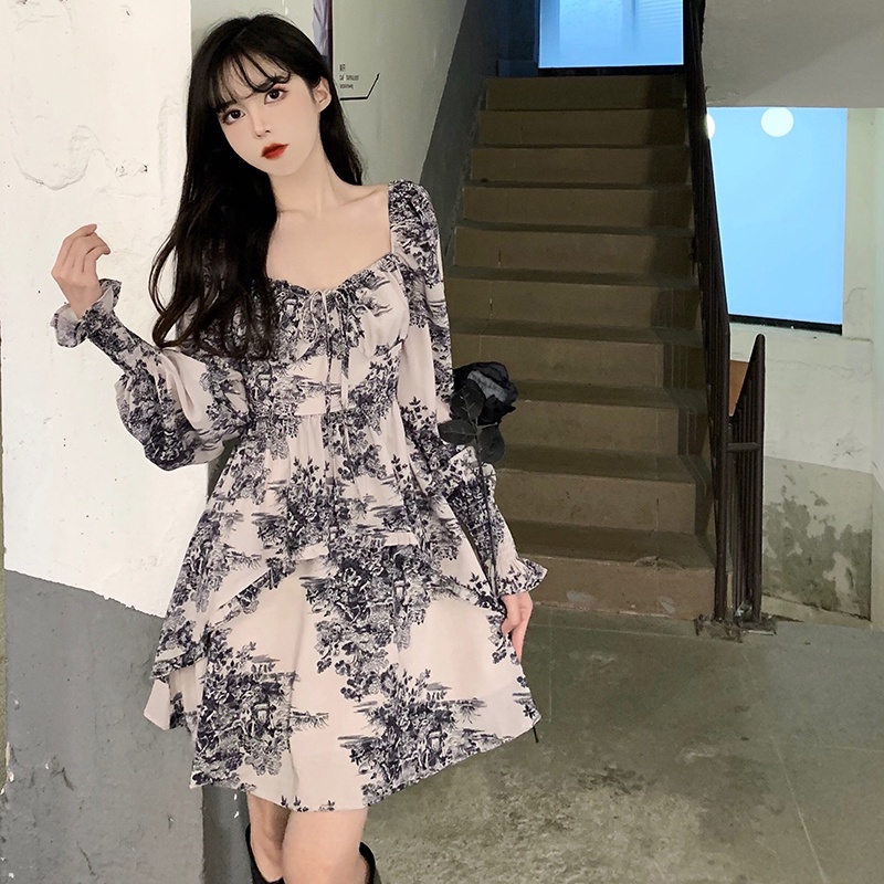 Đầm SUXI tay dài dáng rộng thiết kế mới thời trang mùa thu phong cách Hàn Quốc