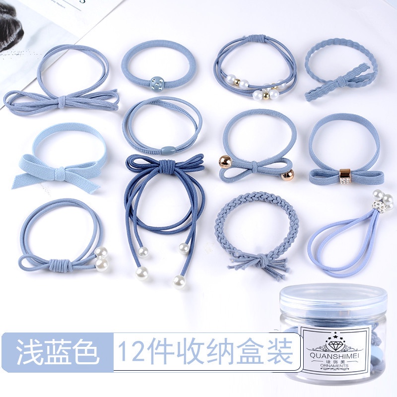 Set 12 Dây Cột Tóc Co Giãn Đính Hoa Và Ngọc Trai Nhân Tạo Thời Trang