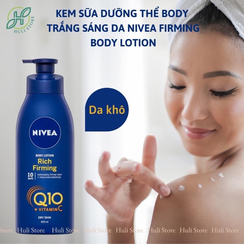 Kem sữa dưỡng thể body trắng sáng da Nivea firming body lotion Q10 plus + vitamin C