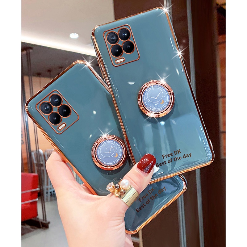 Ốp điện thoại mềm có vòng đỡ từ tính lấp lánh sang trọng cho Realme 8 Pro C12 C15 C21 C20 V13 V15 Realme GT Explorer Master Realme8 5G