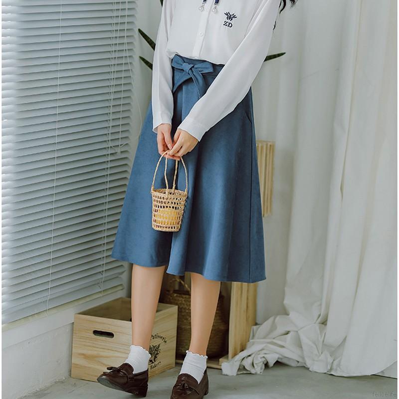 Chân váy dài cột nơ lớn 6 màu phong cách cổ điển cho nữ