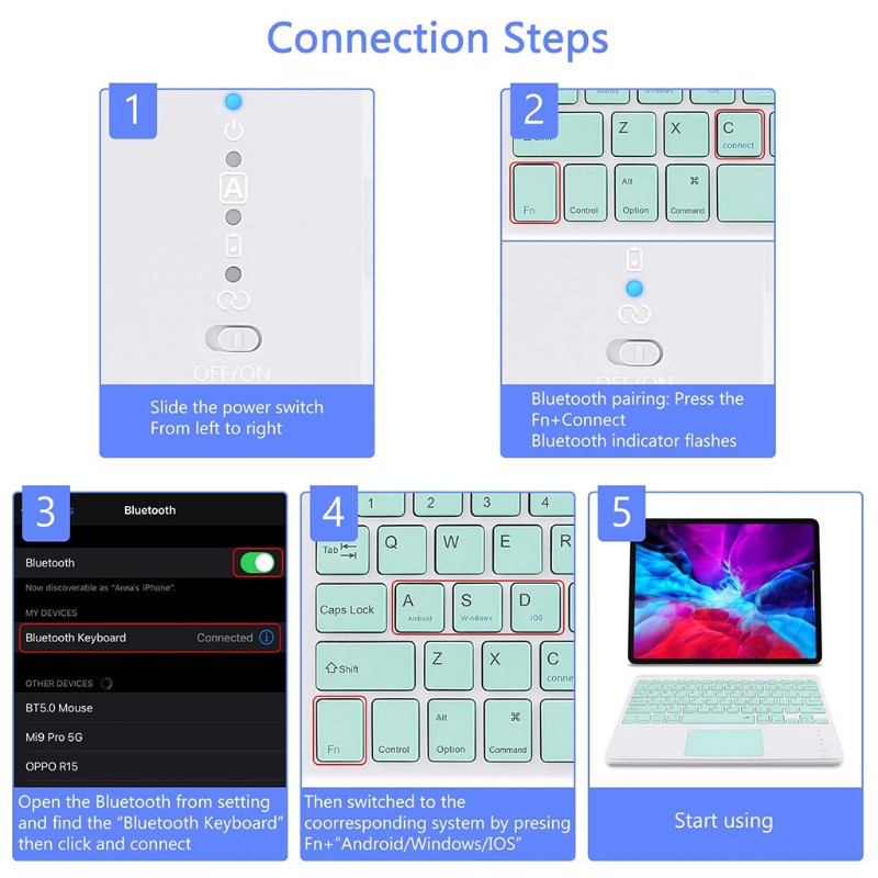 QUU Wireless Bluetooth Keyboard with Touchpad USB Rechargeable Built-in Multi-Touch