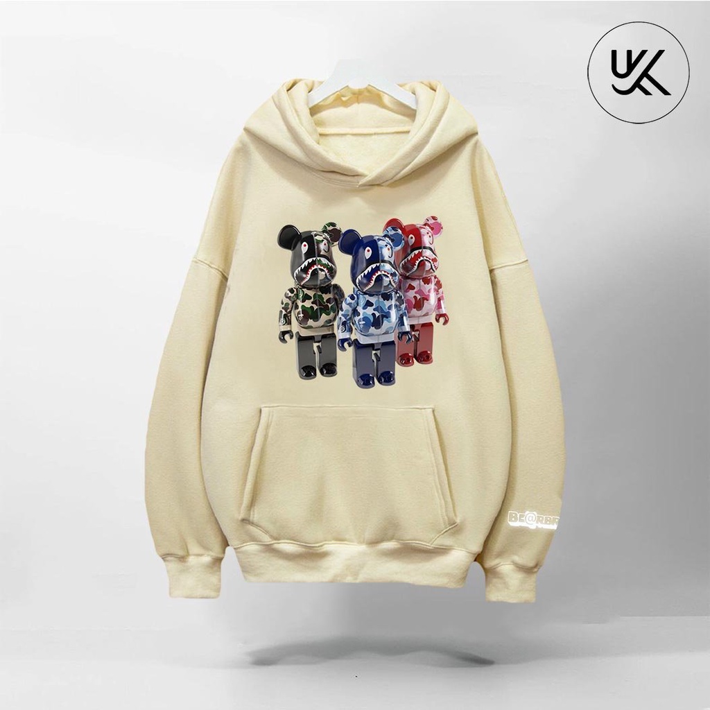 Áo Nỉ HOODIE BEARBRICK (tay áo in Phản Quang Bạc), Form Dáng Rộng, áo nỉ bông hoodie unisex nam nữ. xuongkkim