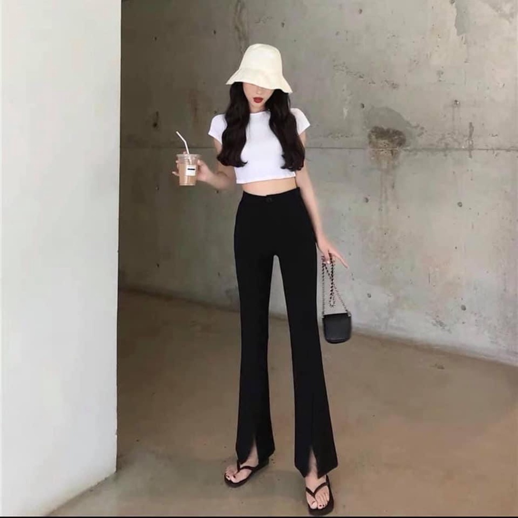 ( SIÊU HOT) Quần ống loe xẻ trước cạp cao dáng xinh 2026