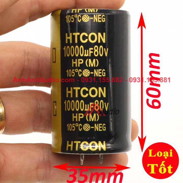 Tụ Amply 10000 80v 35x60mm HTCON hoặc PTCON hàng bao sài