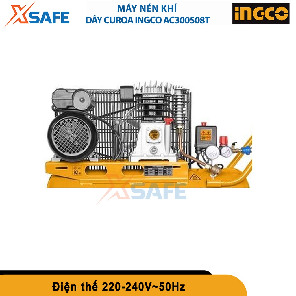Máy nén khí dây curoa INGCO AC300508T công suất 2.2KW 3 HP, bình chứa 50L, dây curoa, bôi trơn dầu [chính hãng][xsafe]