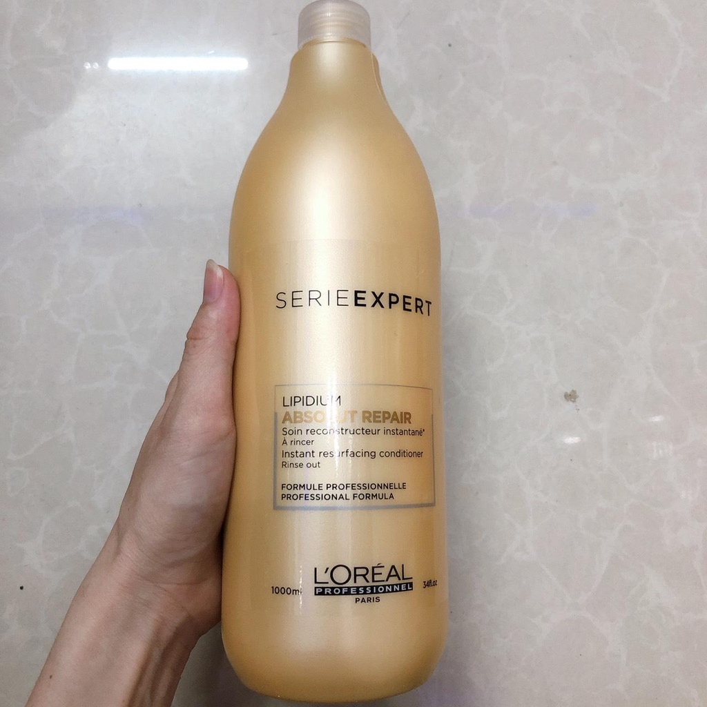 Combo gội xả và hấp dầu phục hồi tóc khô xơ, hư tổn L'oreal Gold Quinoa + Protein Absolut Repair Golden 1500ml