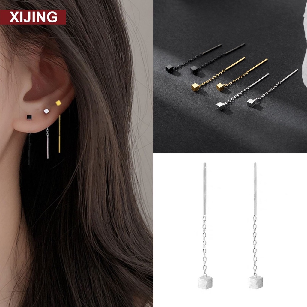 Bông tai hình vuông nhỏ màu vàng/đen kiểu dáng hợp thời trang