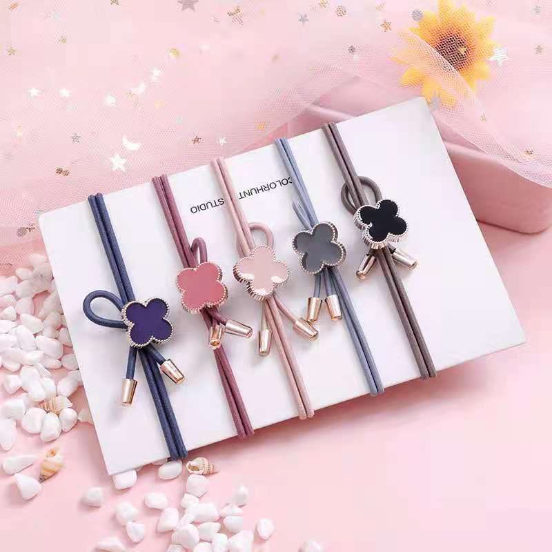 Dây Cột Tóc Cao Su Họa Tiết Cỏ Bốn Lá Phong Cách Hàn Quốc Dễ Thương Cho Nữ