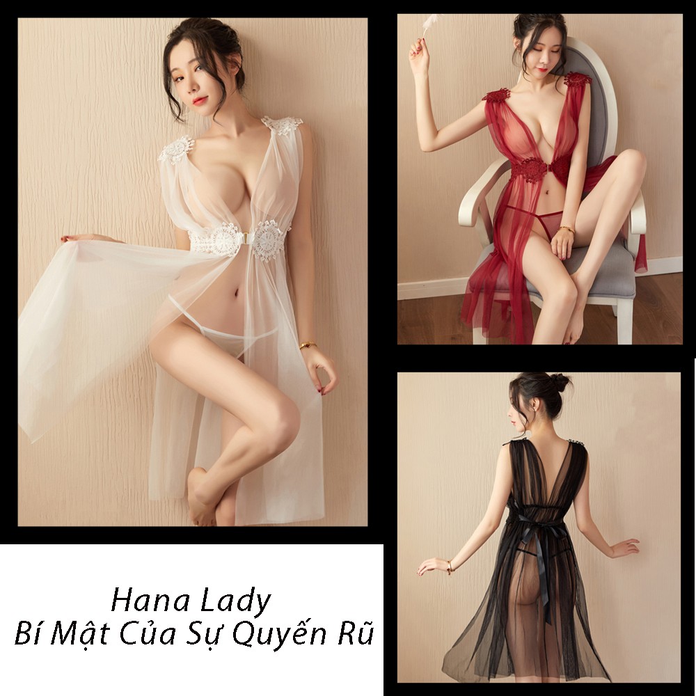 Váy ngủ sexy đầm mặc nhà xẻ tà xuyên thấu siêu mỏng quyến rũ gợi cảm VN396