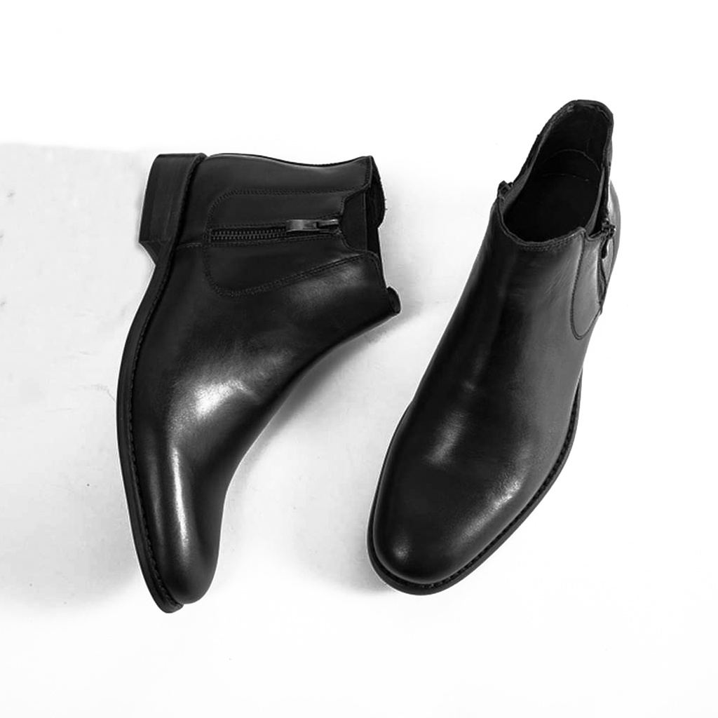 Giày boot nam Chelsea boot CB.03 black khóa cổ cao giày da thời trang Sunor shoes