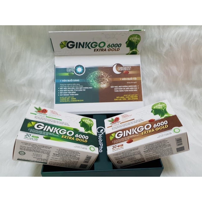 Viên uống bổ não Ginkgo 6000 Extra Gold hỗ trợ tăng cường máu lưu thông giúp giảm đau đầu mất ngủ hay quên lọ 60 viên