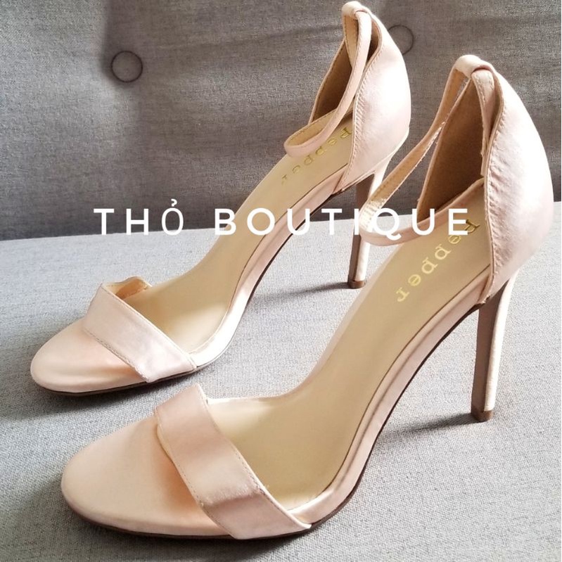 Giày sandal cao gót PEPPER lụa satin nude hồng pastel 9cm size 38-39