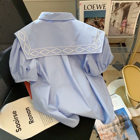 Áo Sơ Mi Tay Phồng Cổ polo Phong Cách Retro Thời Trang Mùa Hè Mới Dành Cho Nữ
