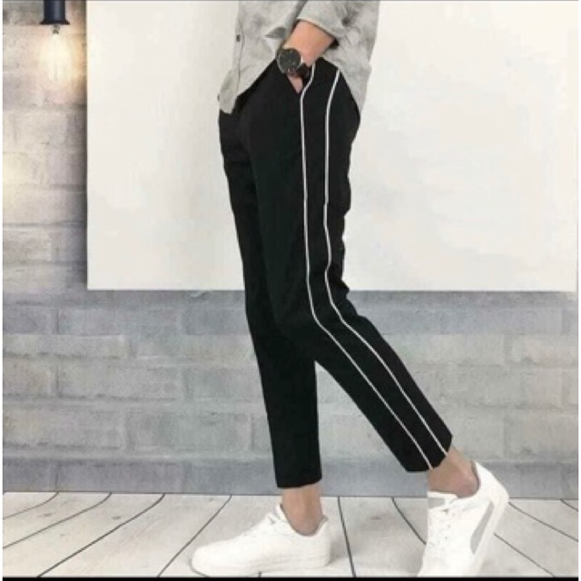 Quần Âu Đen Mix Viền Đôi , tất ngắn cổ cao cấp