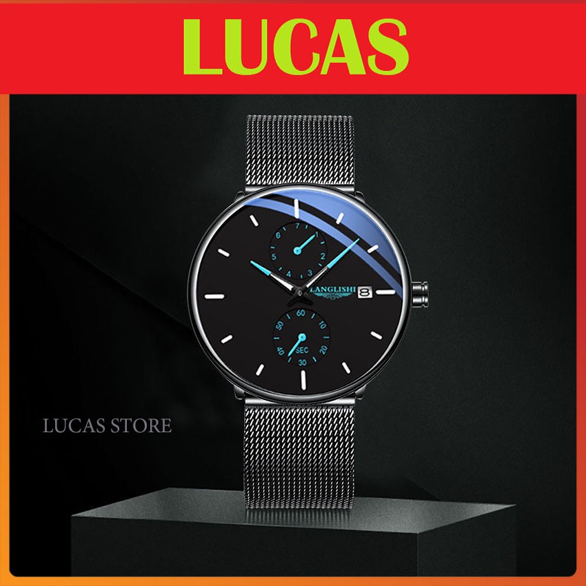 Đồng hồ dạ quang nam langlishi  , Đồng hồ dây thép đẵng cấp lịch lãm nhất 2021,DH02A - lucas shop