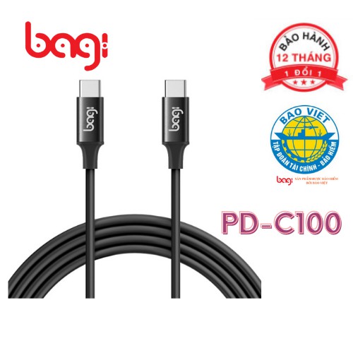 Cáp sạc type C to type C Bagi hàng chính hãng PD-C100 siêu bền, sạc siêu nhanh