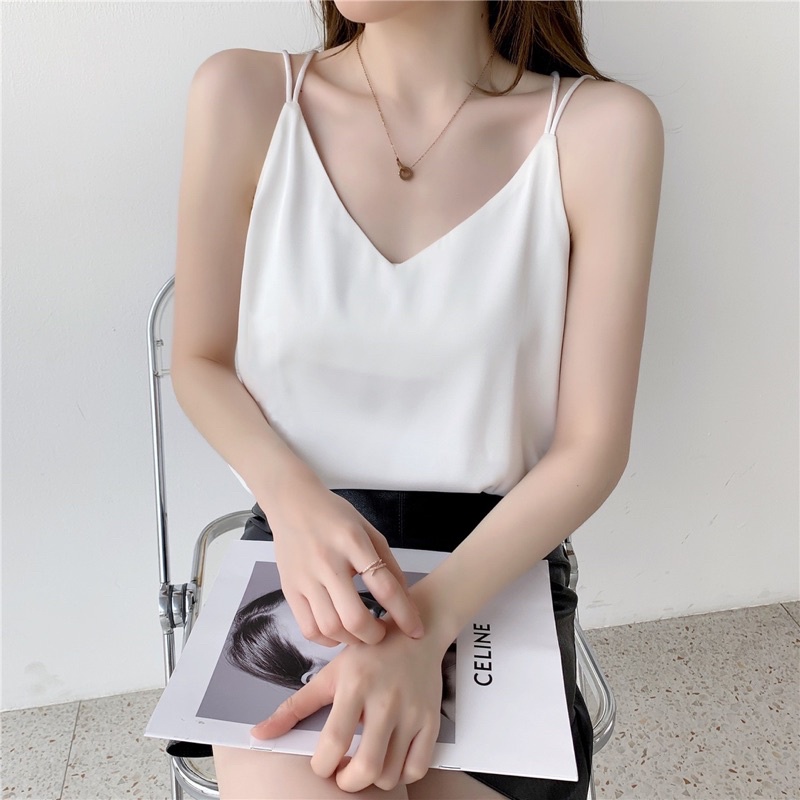 Áo Hai Dây Lụa Nữ Đan Chéo Lưng Lụa Trơn Cao Cấp Quyến Rũ CICI
