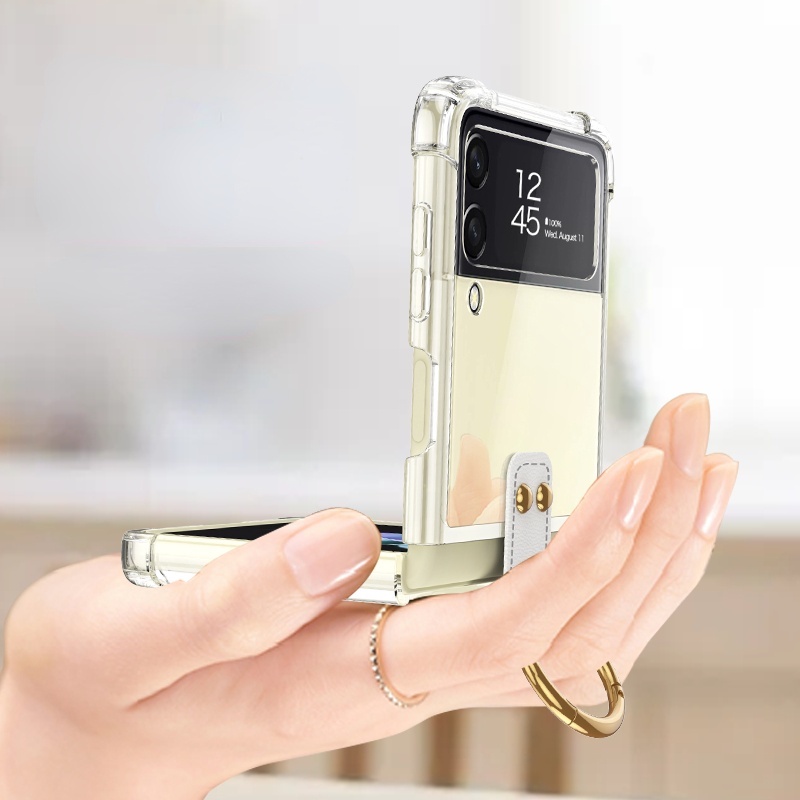 Ốp Điện Thoại Túi Khí Chống Rơi Màu Trong Suốt Nắp Gập Có Vòng Đỡ 3 Cho Samsung Z Flip 4 ZFlip3