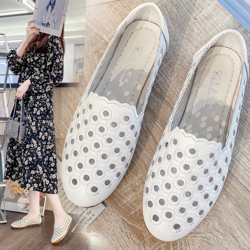 Bowns Bottom Hollow Single Shoes 2021 Summer New Shoes Wild Flat Women's Shoes Peas Shoes A Foot Lazy Shoes