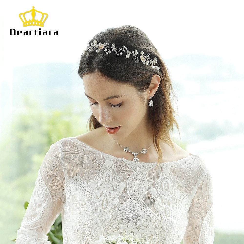 Vòng hoa đội đầu đính ngọc trai nhân tạo phong cách boho