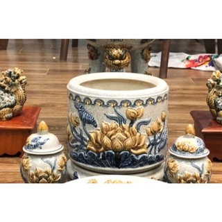 Bát hương sen , rồng men rạn đắp nổi hàng Bát Tràng. Giá chưa gồm chân đế