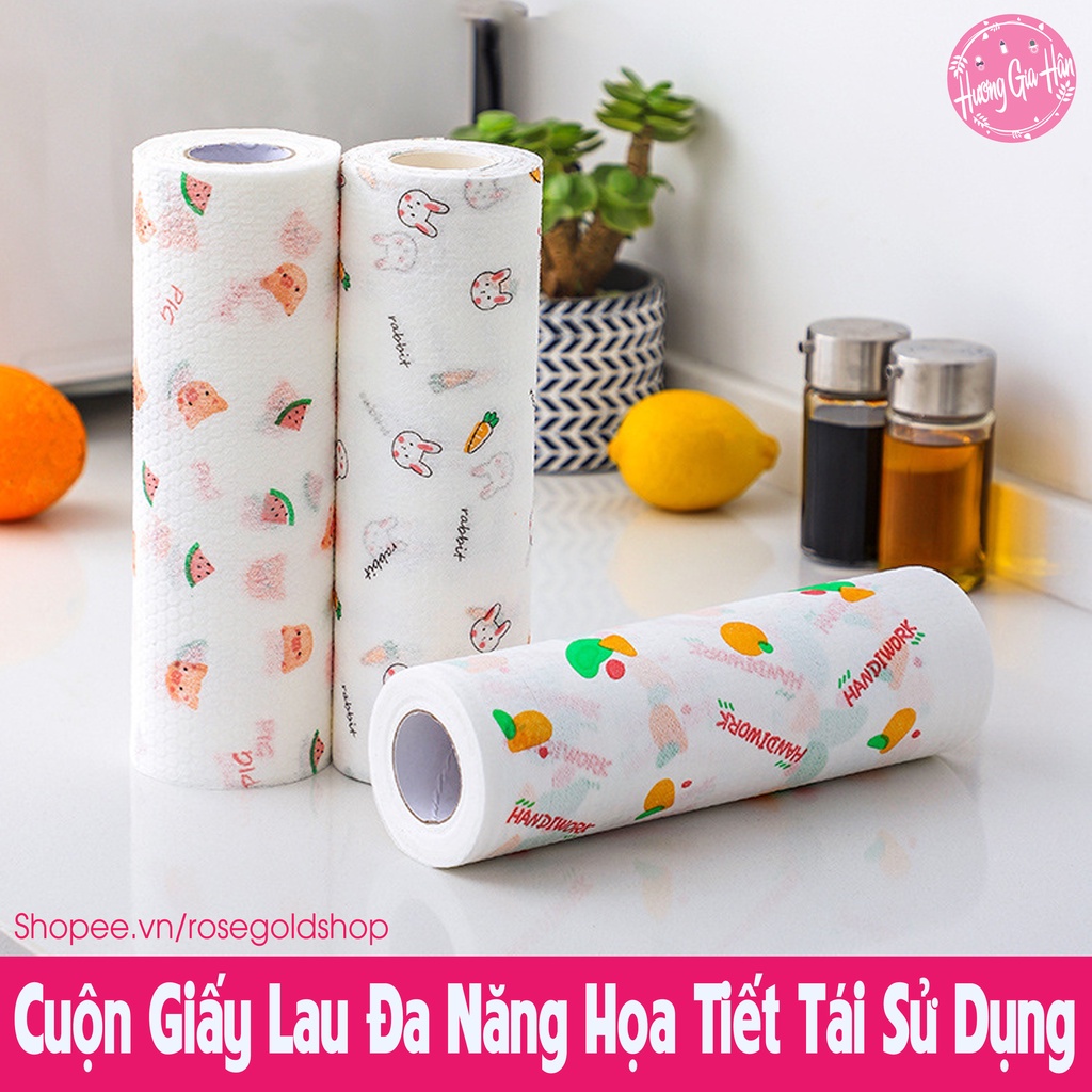 Cuộn Giấy Lau Vải Không Dệt Có Thể Tái Sử Dụng Họa Tiết , Vệ Sinh Bếp, Nhà Cửa Tiện Lợi, Siêu Thấm Hút