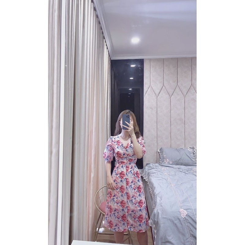 [Mã WASTMAY giảm 15% tối đa 30K đơn 150K] BÁN SỈ VÁY HOA HỒNG CỔ V LY EO CHO NỮ | BigBuy360 - bigbuy360.vn