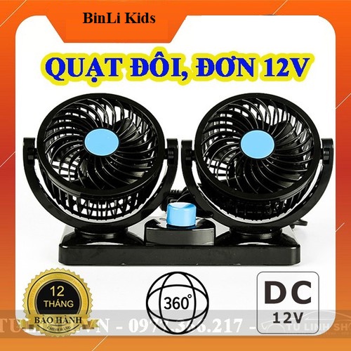 Quạt máy đôi mini 12v, 24v xoay 360 tiện ích trên ô tô, xe hơi cao cấp