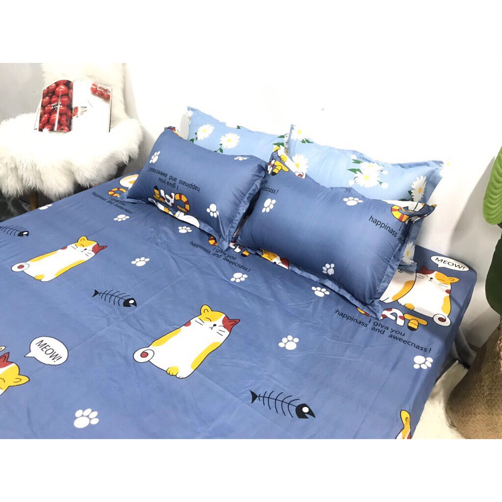 Bộ ga giường 3 món 1 ra giường 2 áo gối nằm 45 x 65 cm mẫu mèo đôi đủ kích thước 1m2 1m6 1m8