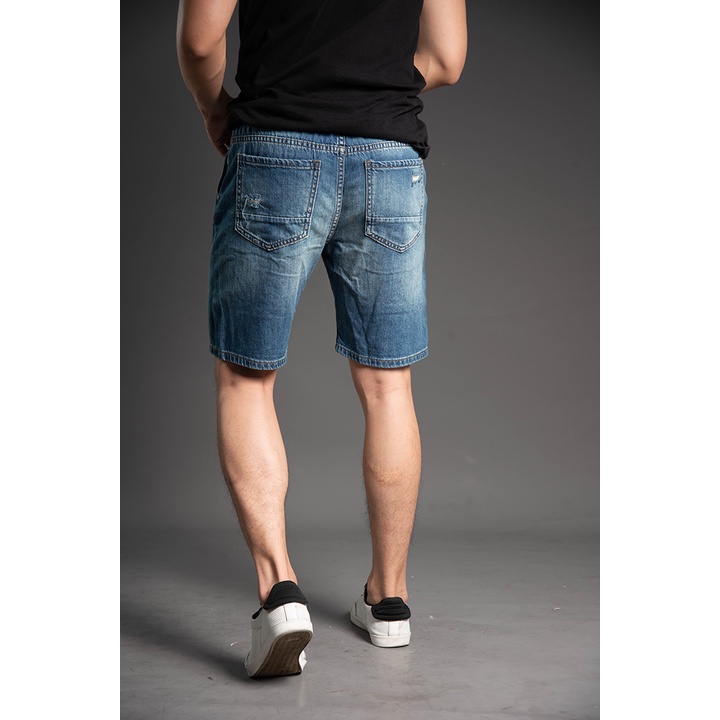 Quần Short Jean Nam Cạp Chun Rách H90 Chất Bò Co Giãn Ống Đứng J017