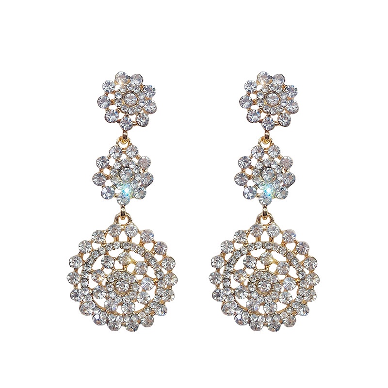 Bông Tai Mạ Bạc 925 Hình Tròn Đính Kim Cương Lấp Lánh Phong Cách Âu Mỹ