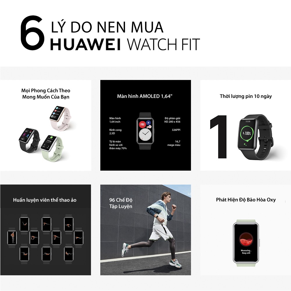 Đồng hồ thông minh Huawei Watch Fit | Thiết kế mỏng nhẹ | Màn hình AMOLED 1.64" | BigBuy360 - bigbuy360.vn