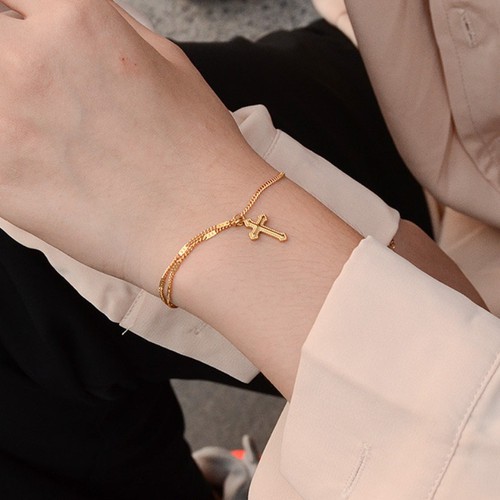 Lắc Tay Nữ Mặt Thánh Giá Titan Ko Đen TT 3285