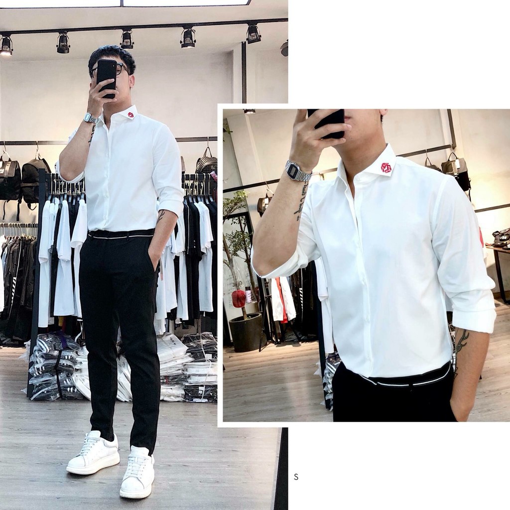 Áo sơ mi nam Gấu 194 cổ thuyền tay dài vải lụa mềm mại, ít nhăn - chuẩn form regular fit sang trọng, lịch lãm - MÔI