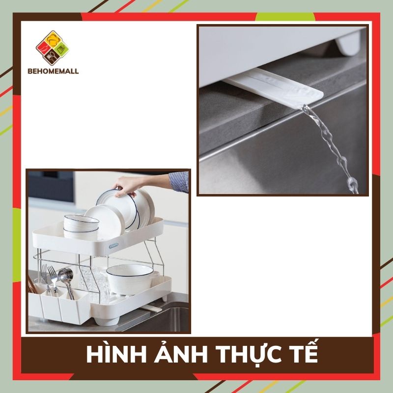 Kệ để chén bát nhựa inox 2 tầng Inochi có khay thoát nước kệ úp bát thông minh