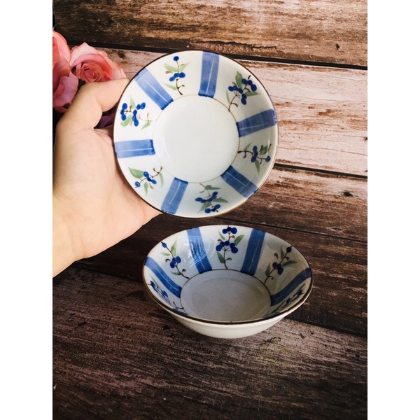 GỐM NHẬT - CHÉN NHỎ, ĐĨA MEN LAM/ CHÉN CHẤM HOA