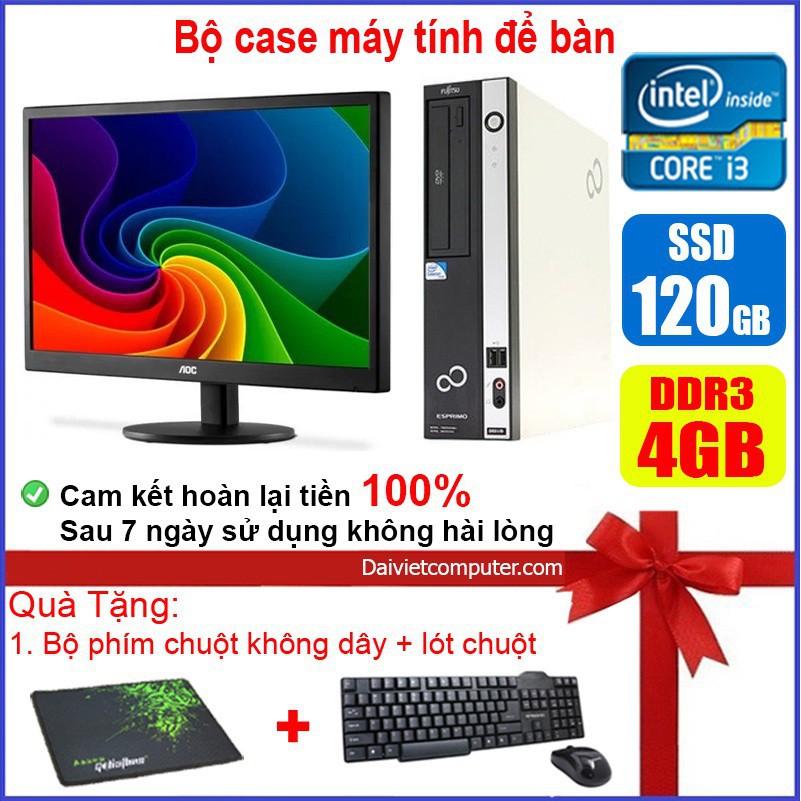 Bộ case máy tính để bàn Fujitsu CPU Core i7 / i5 / i3 / Ram 4GB / SSD 120GB / 240G + Màn hình 19 inch 95