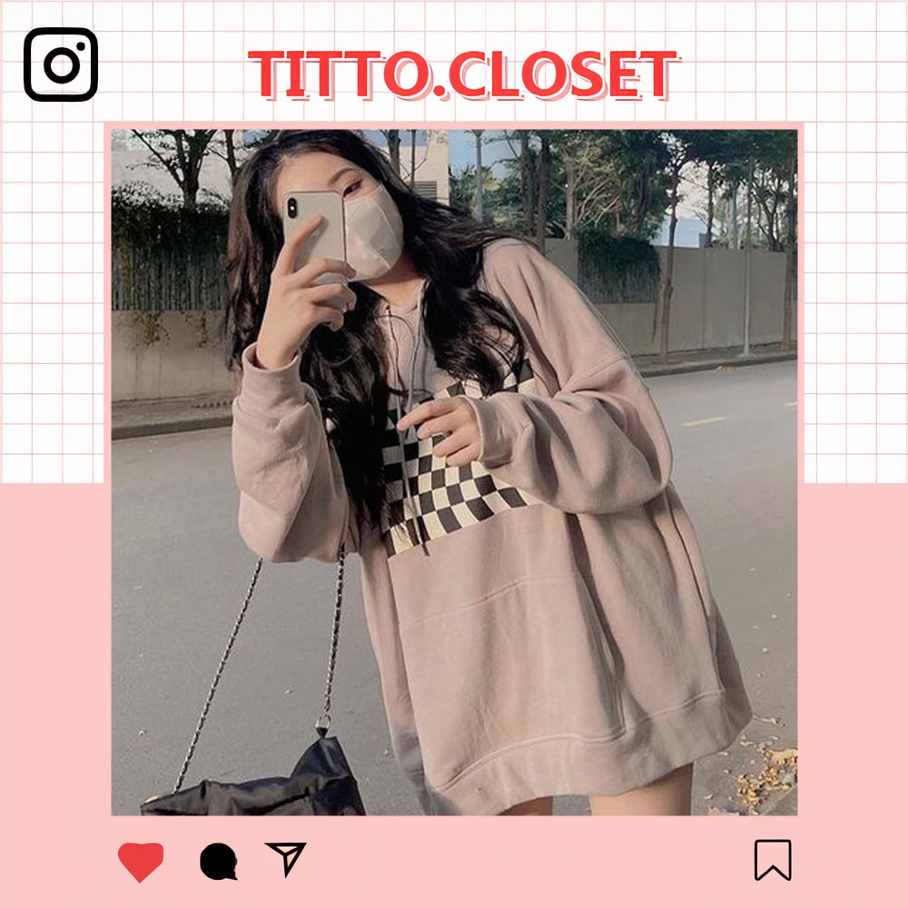 Áo Hoodie Form Rộng Họa Tiết Bàn Cờ - Titto Closet
