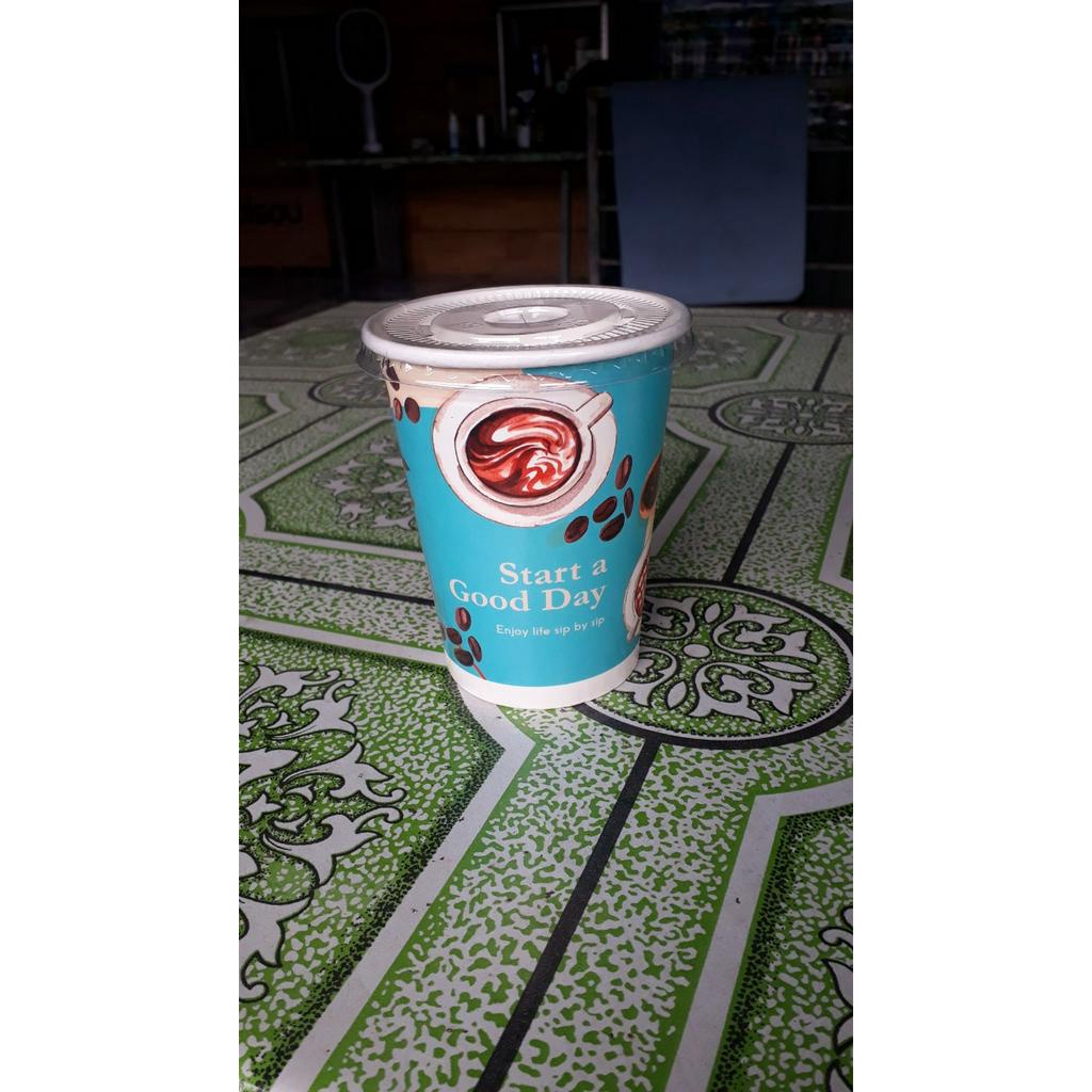 Ly giấy 360ml 14oz mẫu Live, Love, Coffee, Set 100 cái kèm nắp