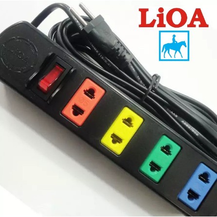 Ổ cắm điện Lioa thông dụng nhíp đàn hồi 4 cặp lỗ cắm 2 chân dây dài 3m có công tắc 4TS3 (3m x 2 lõi)