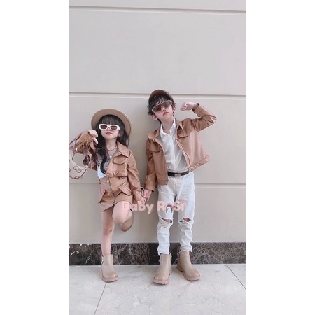 Áo khoác da croptop cho bé gái