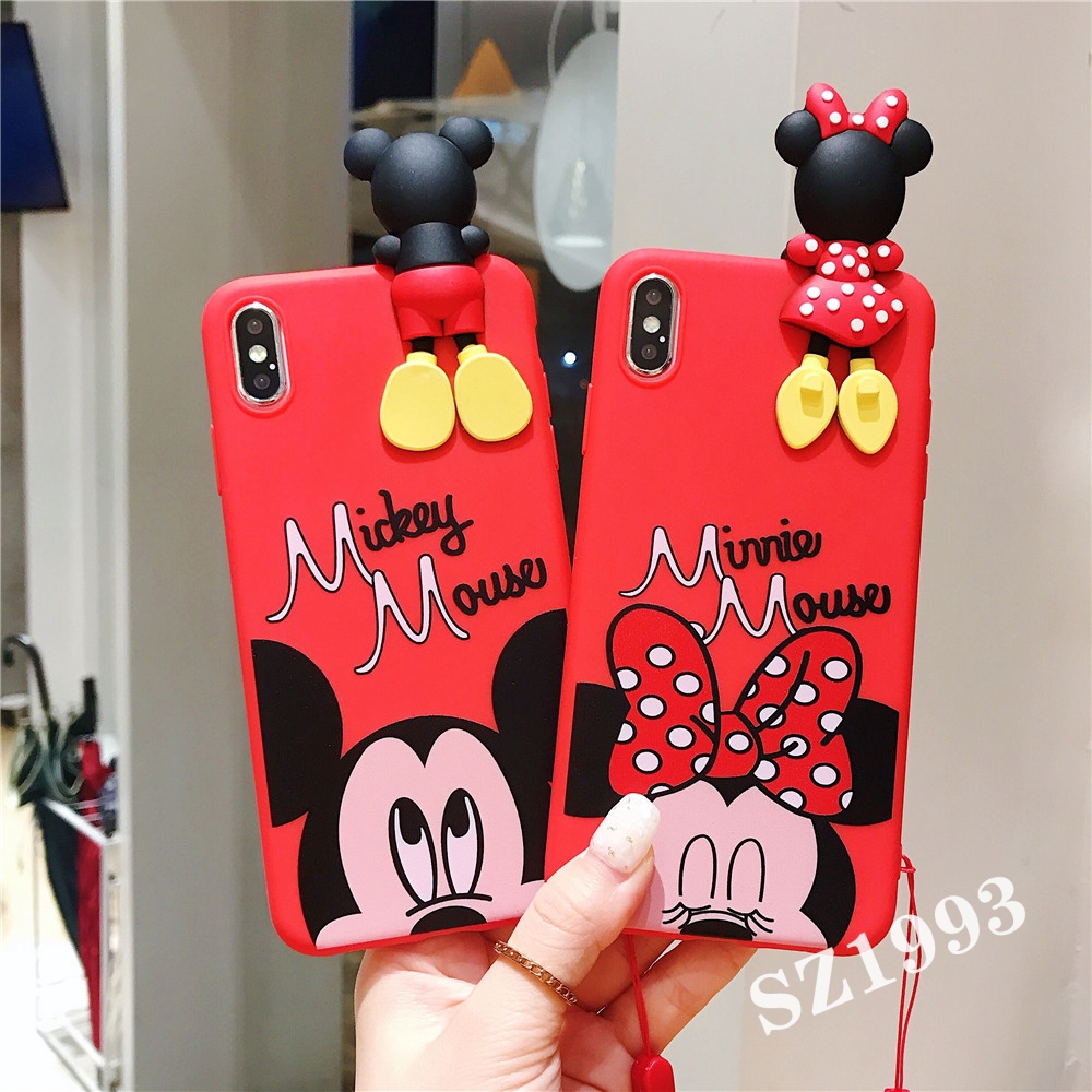 Ốp điện thoại TPU màu đỏ có hình chuột Mickey/ Minnie đáng yêu cho OPPO F9 F7 F5 F3 F1s A57 A39 A37 A83 R17 R17Pro R15