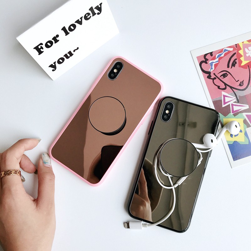 Ốp điện thoại tráng gương xinh xắn có giá đỡ đa năng cho iPhone X XS Max XR 8 7 6 6S Plus 11 Pro Max SE 2020