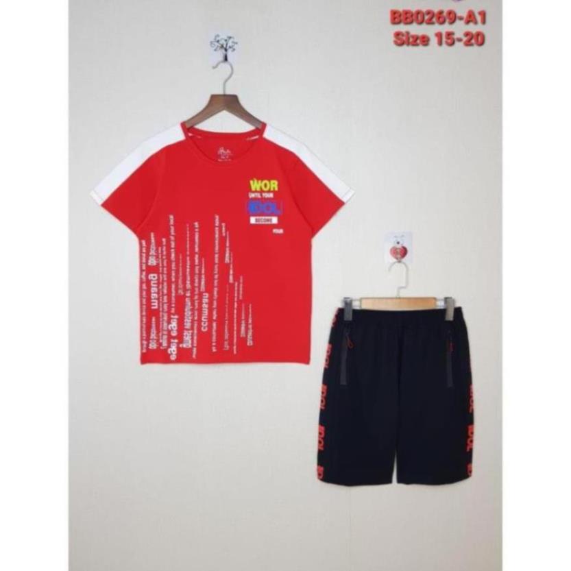BB0269-A1 – Bộ bé trai cotton ngắn tay, quần đùi khóa kéo túi, in chữ IDOL, màu đỏ, hiệu IloveKids, size 15t-20t , ri6 – No >>> top1shop >>> shopee.vn