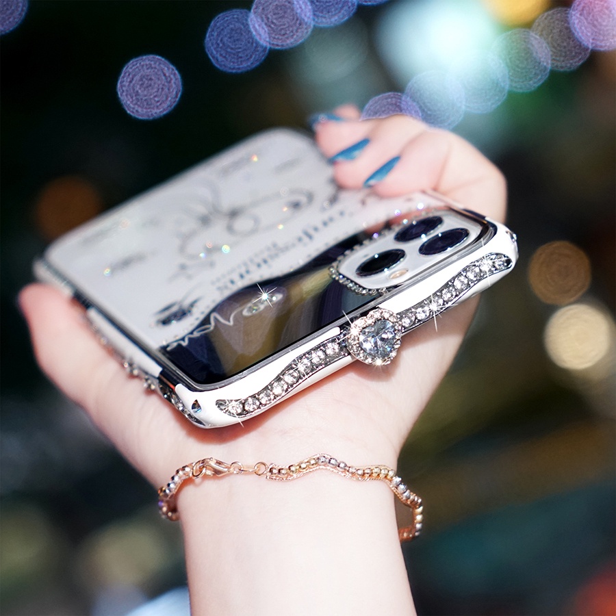 Ốp Điện Thoại Viền Vàng Đính Đá Sang Trọng Cho IPhone 13 12 11 Pro Max X XR XS Max 7 8 Plus