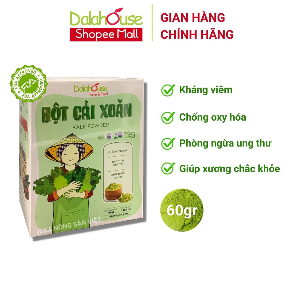 Bột cải xoăn kale sấy lạnh nguyên chất Dalahouse 60gr đạt tiêu chuẩn Châu Âu